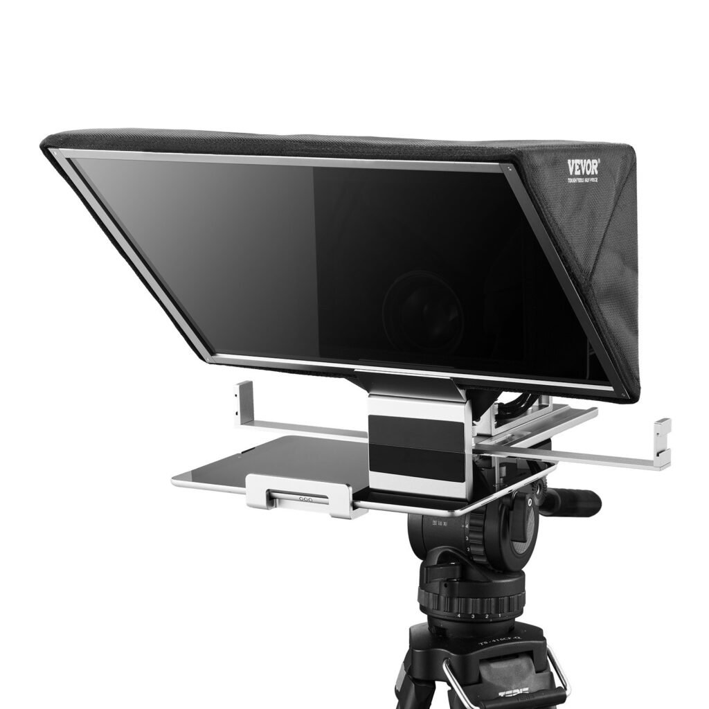 Teleprompter Profissional 16" em Alumínio — Ângulo Ajustável, Controlo Remoto.