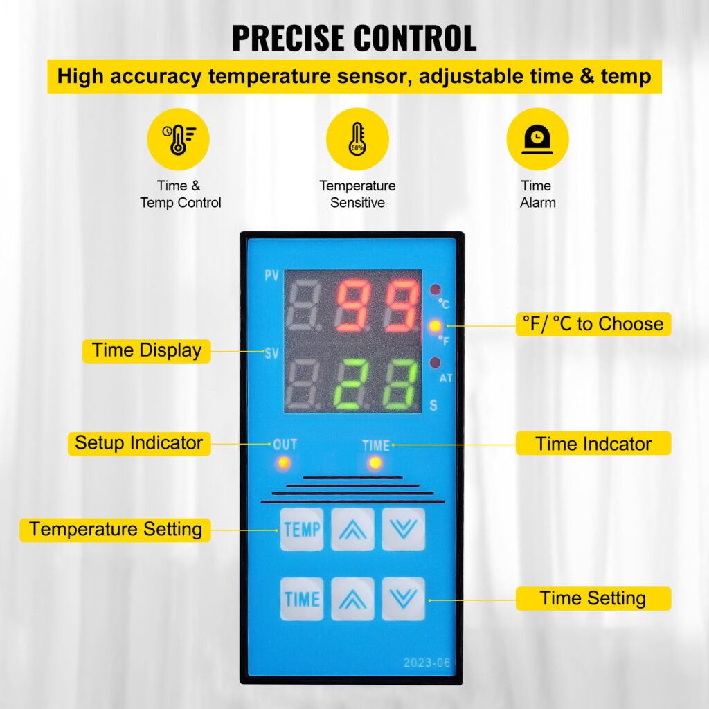 Heat Press Curva 6×3.75” – Prensa para Bonés, Estrutura em Aço, Clamshell, LCD Digital