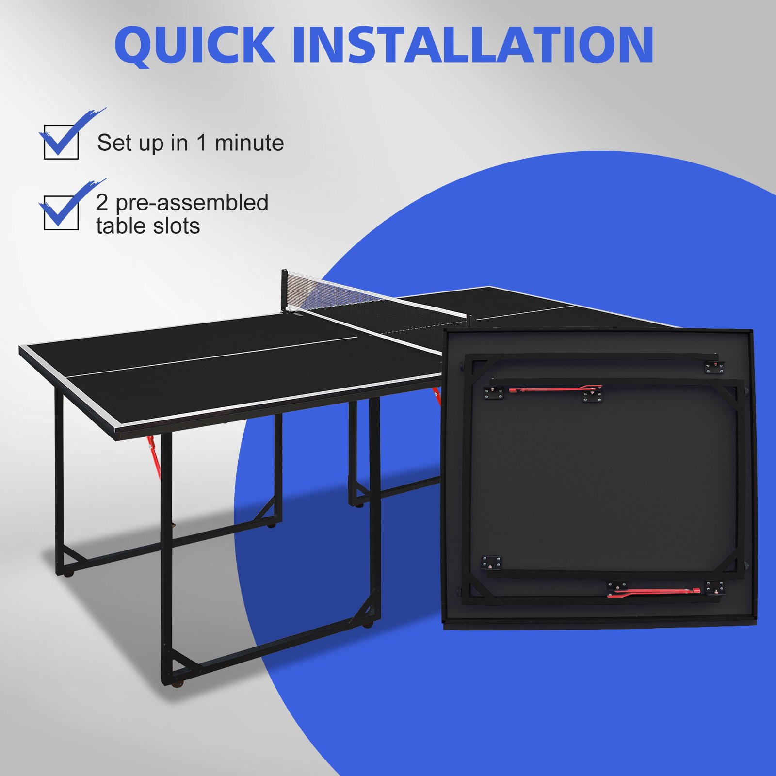 Mesa de Ténis 6ft Dobrável – Portátil, Indoor/Outdoor, com Rede, Raquetes e Bolas (Tampo Preto) - Image 2