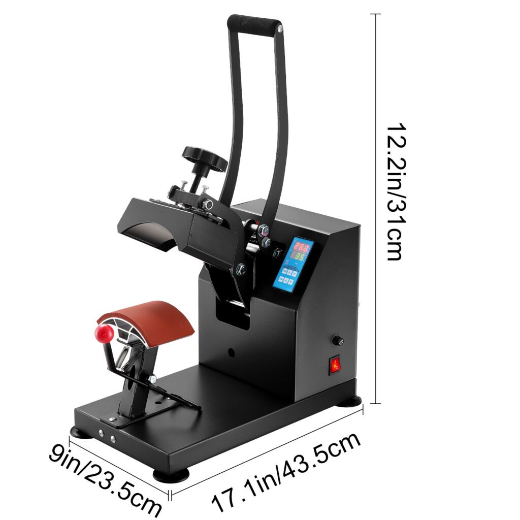 Heat Press Curva 6×3.75” – Prensa para Bonés, Estrutura em Aço, Clamshell, LCD Digital