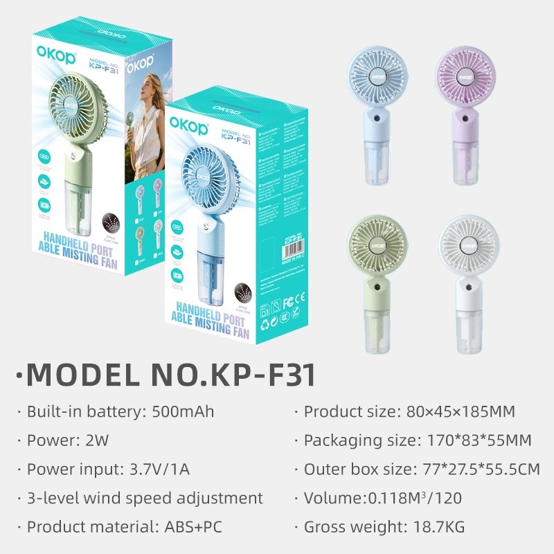 Ventilador Portátil KP‑F31 – Mini Fan USB com Spray