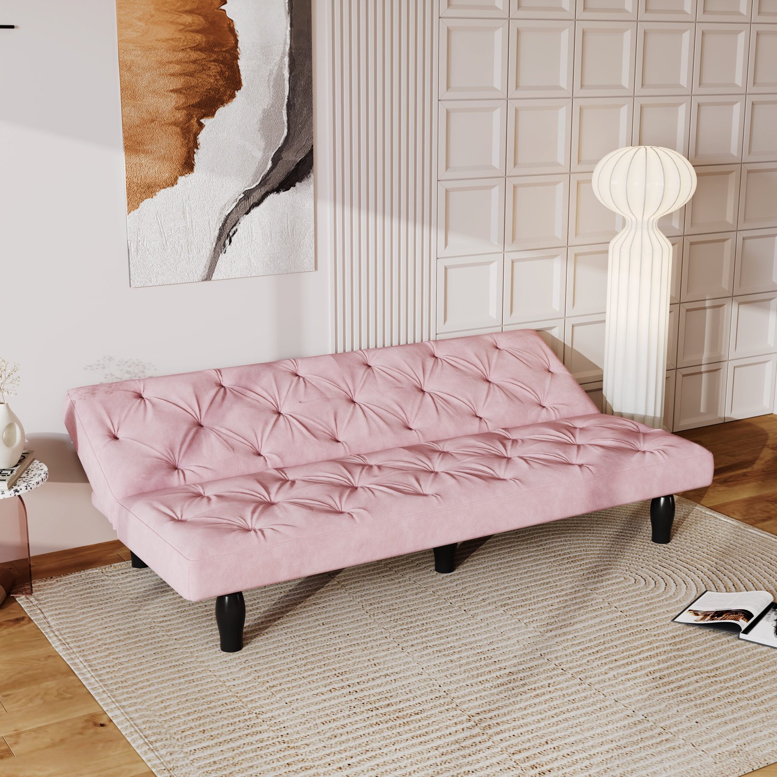 Velvet Pink Sofa Bed — Transformação Rápida de Sofá para Cama, Ideal para Salas, Apartamentos e Quartos - Image 4