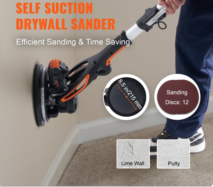 Lixadora de Drywall 900W – Motor Brushless, Velocidade Variável 800–1800 RPM, Sistema de Auto-Sucção