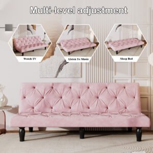 Velvet Pink Sofa Bed — Transformação Rápida de Sofá para Cama, Ideal para Salas, Apartamentos e Quartos - Image 3