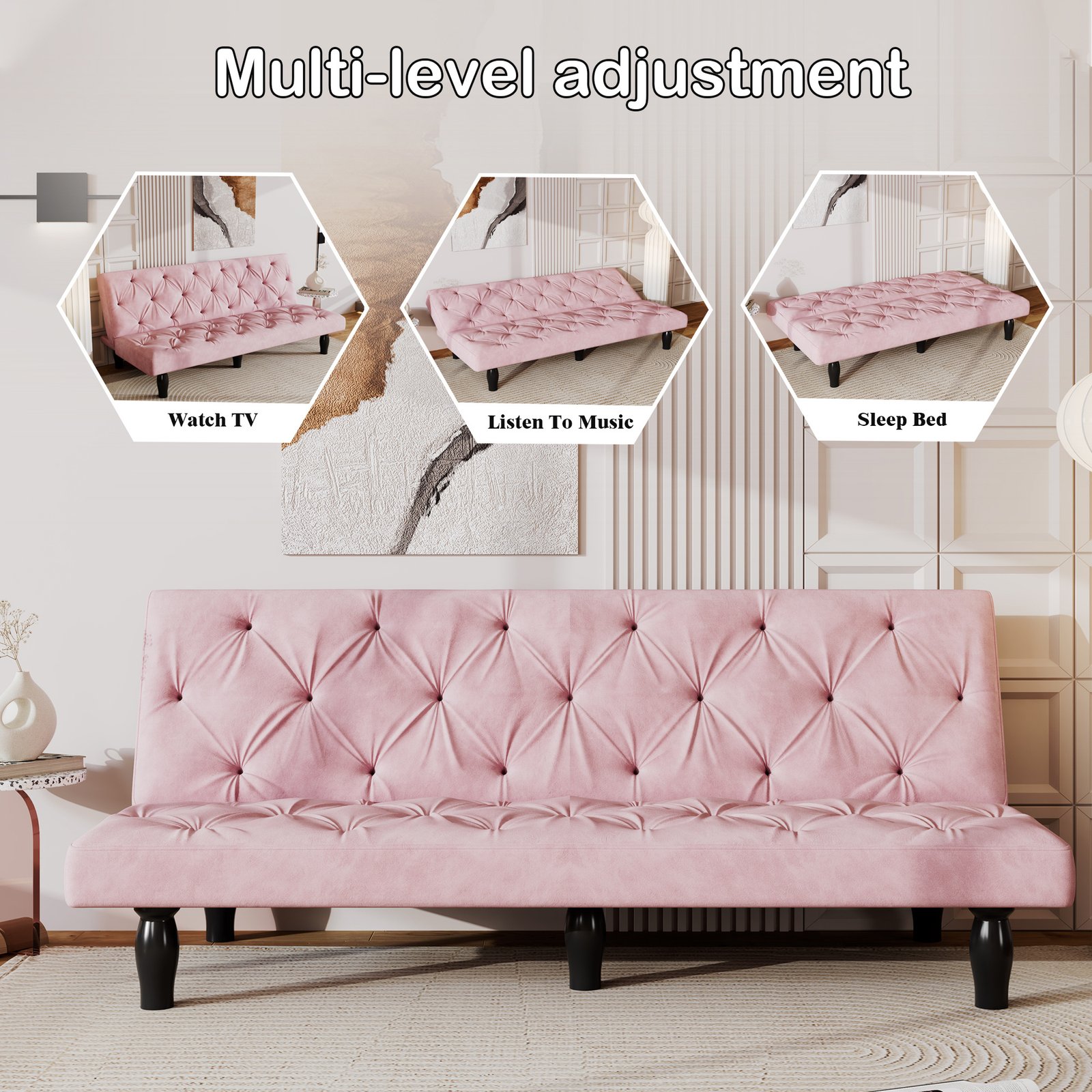 Velvet Pink Sofa Bed — Transformação Rápida de Sofá para Cama, Ideal para Salas, Apartamentos e Quartos - Image 3