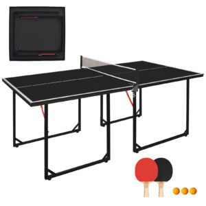 Mesa de Ténis 6ft Dobrável – Portátil, Indoor/Outdoor, com Rede, Raquetes e Bolas (Tampo Preto) - Image 9