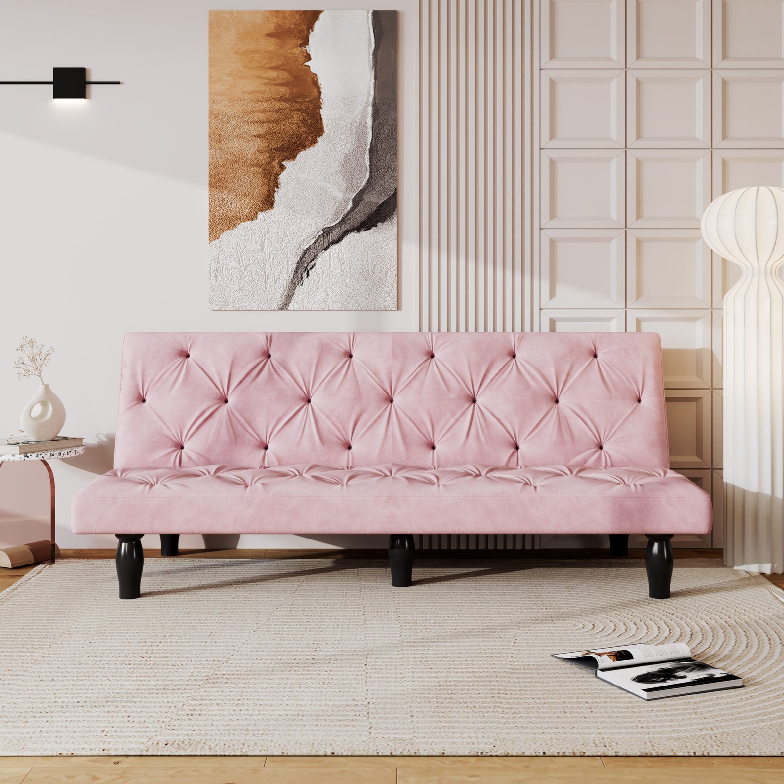 Velvet Pink Sofa Bed — Transformação Rápida de Sofá para Cama, Ideal para Salas, Apartamentos e Quartos - Image 2